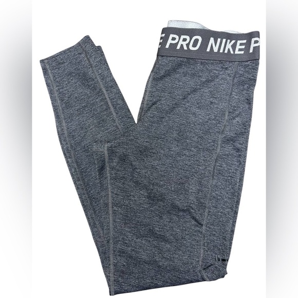 Nike Pro Leggings Womens Elastic Waist Dri Fit Training Charcoal Gray Logo Large - Picture 6 of 6